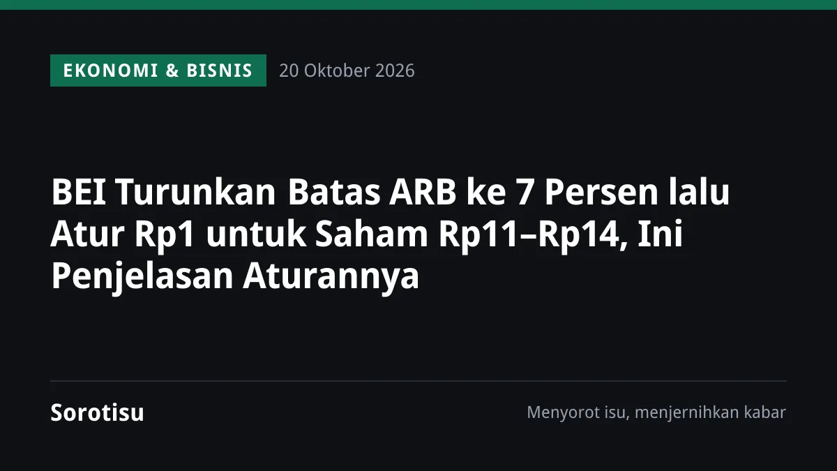BEI Turunkan Batas ARB ke 7 Persen lalu Atur Rp1 untuk Saham Rp11–Rp14, Ini Penjelasan Aturannya
