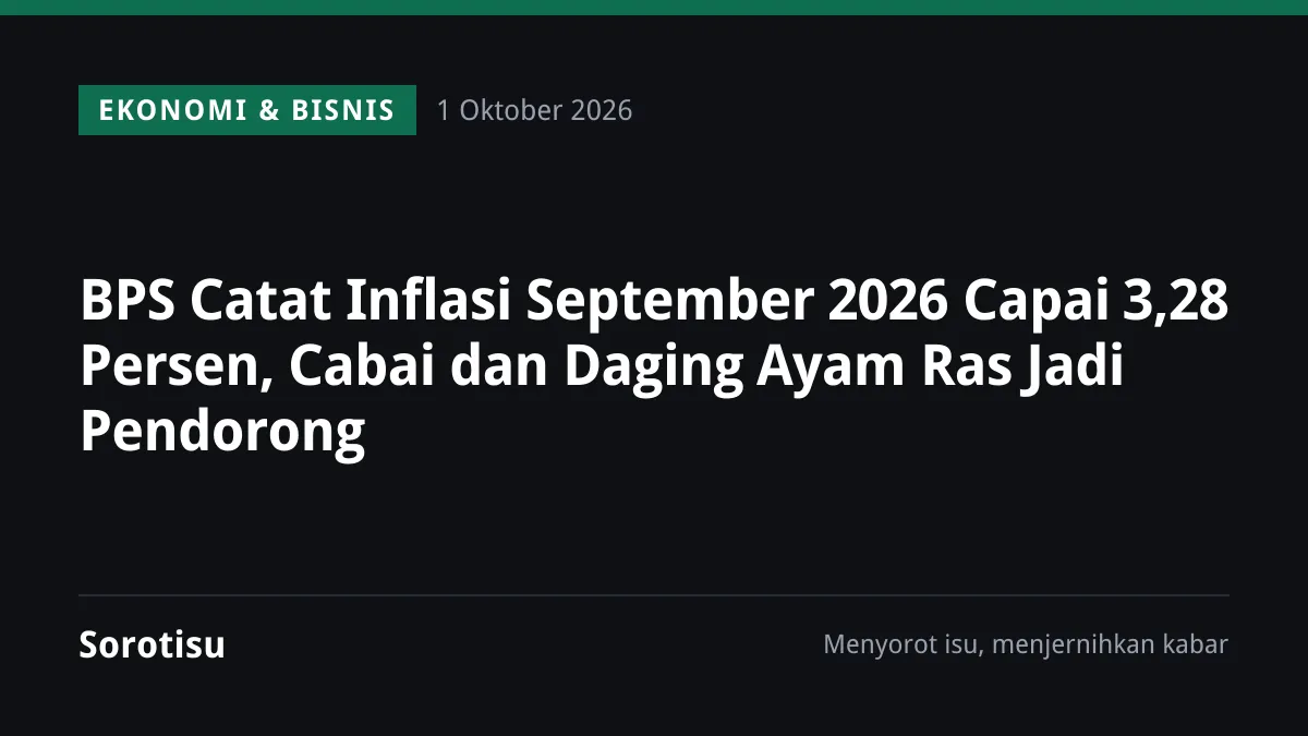 BPS Catat Inflasi September 2026 Capai 3,28 Persen, Cabai dan Daging Ayam Ras Jadi Pendorong