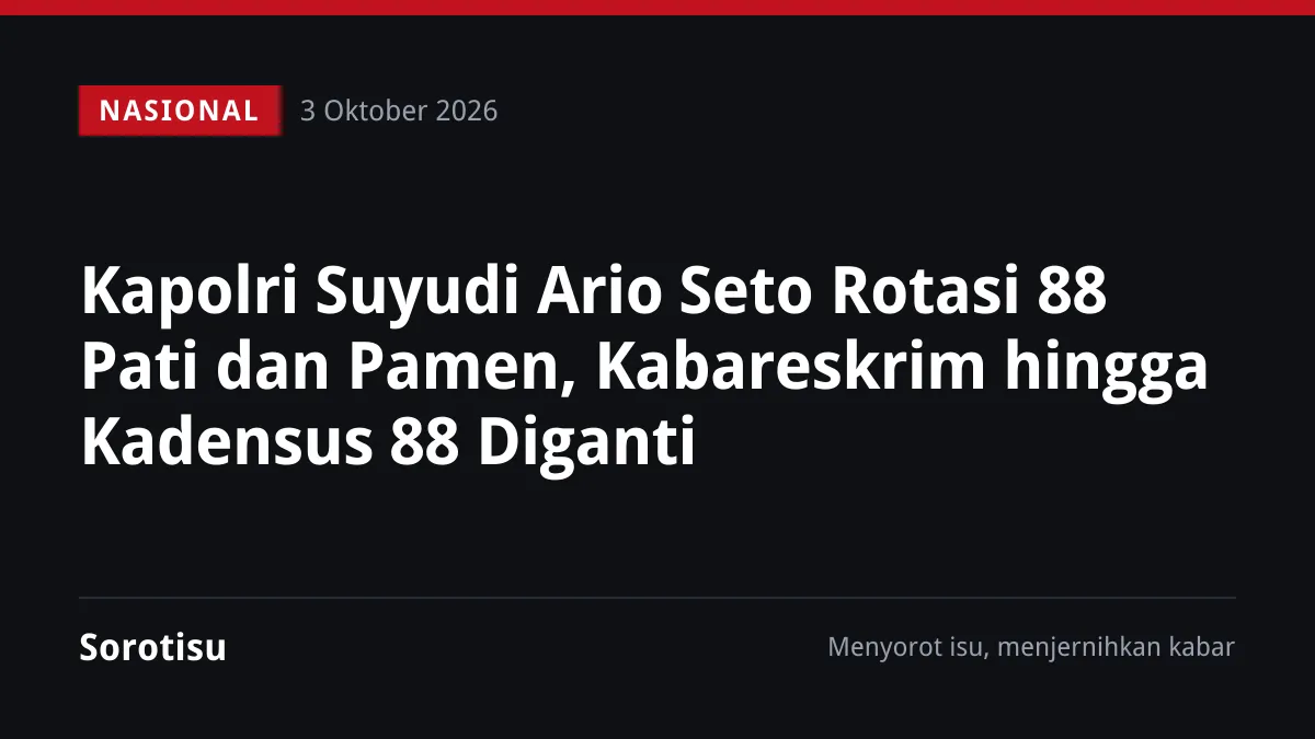 Kapolri Suyudi Ario Seto Rotasi 88 Pati dan Pamen, Kabareskrim hingga Kadensus 88 Diganti