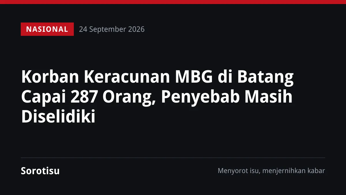 Korban Keracunan MBG di Batang Capai 287 Orang, Penyebab Masih Diselidiki